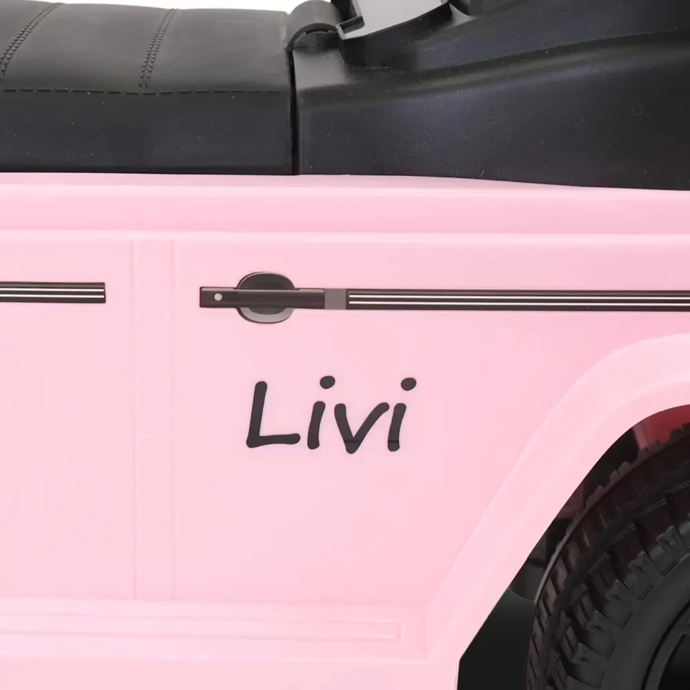 Stickerset zwart (2x) met eigen naam Mercedes Benz G350D retro roze